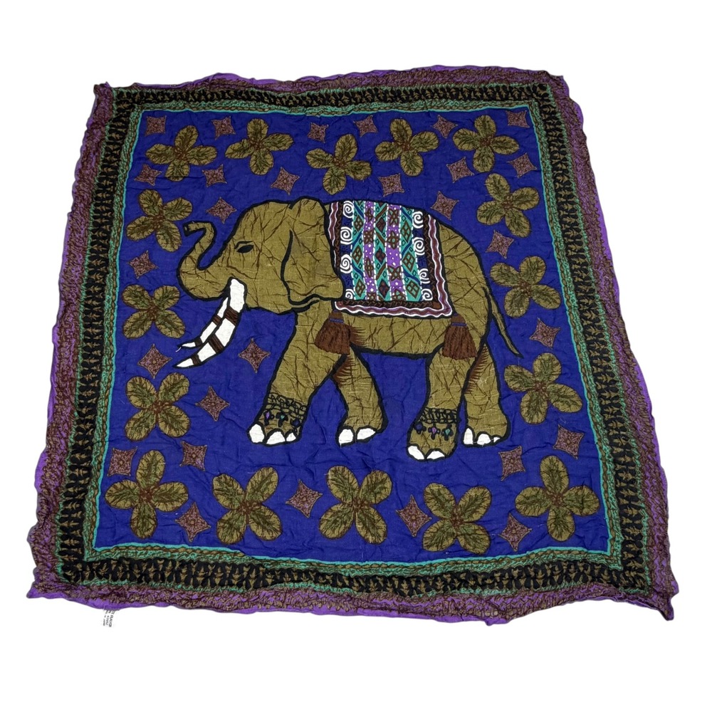 Vintage Boho Batik Elephant Scarf Rayon Made in Japan Hippie Festival Mandala‎
